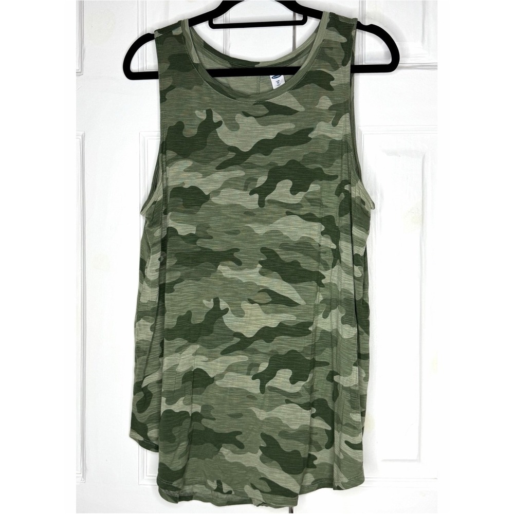 Old Navy Luxe Swing Tank Green Camo Women XL Sleeveless Slub Knit Top